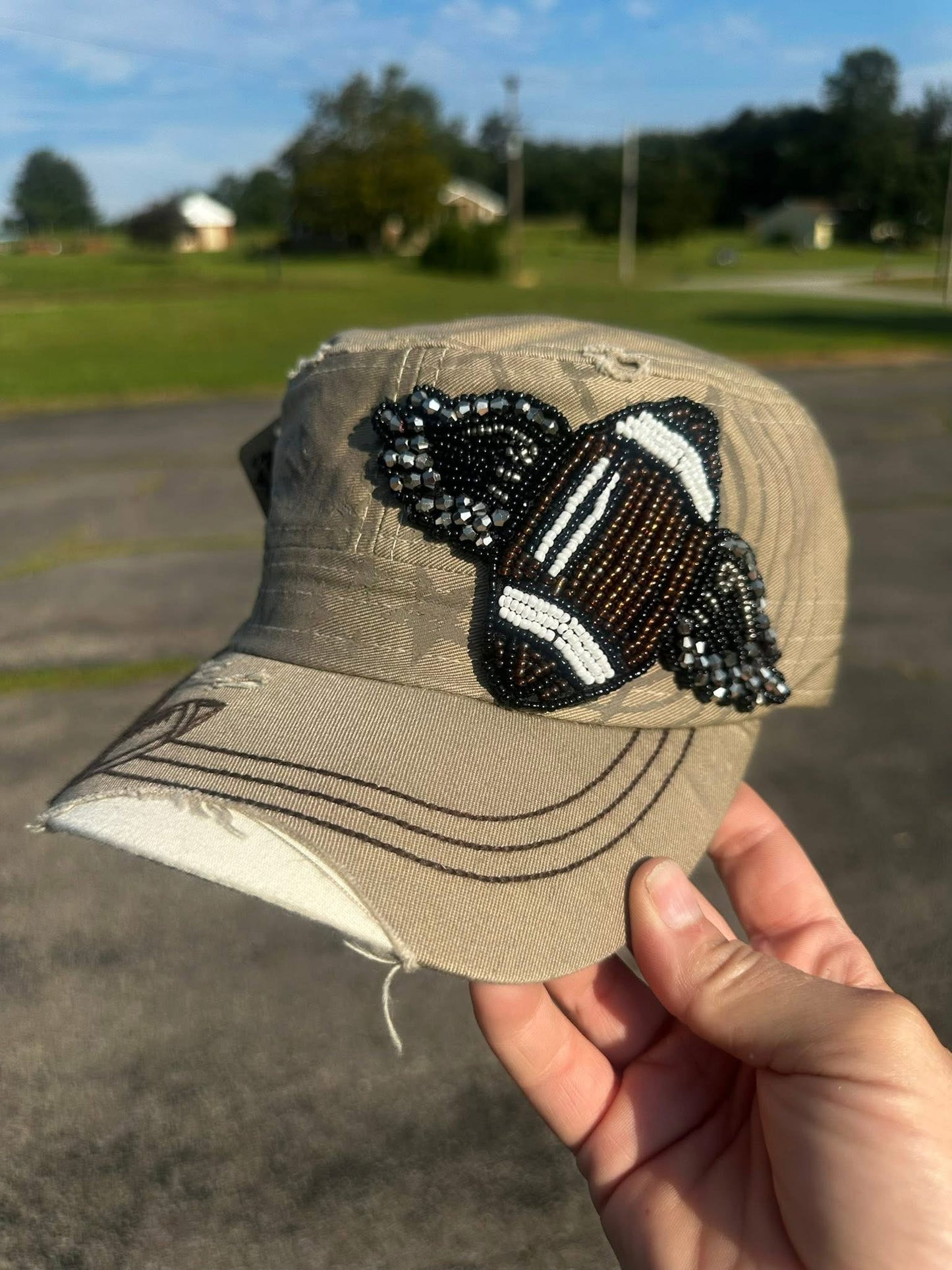 Beaded football cap hat
