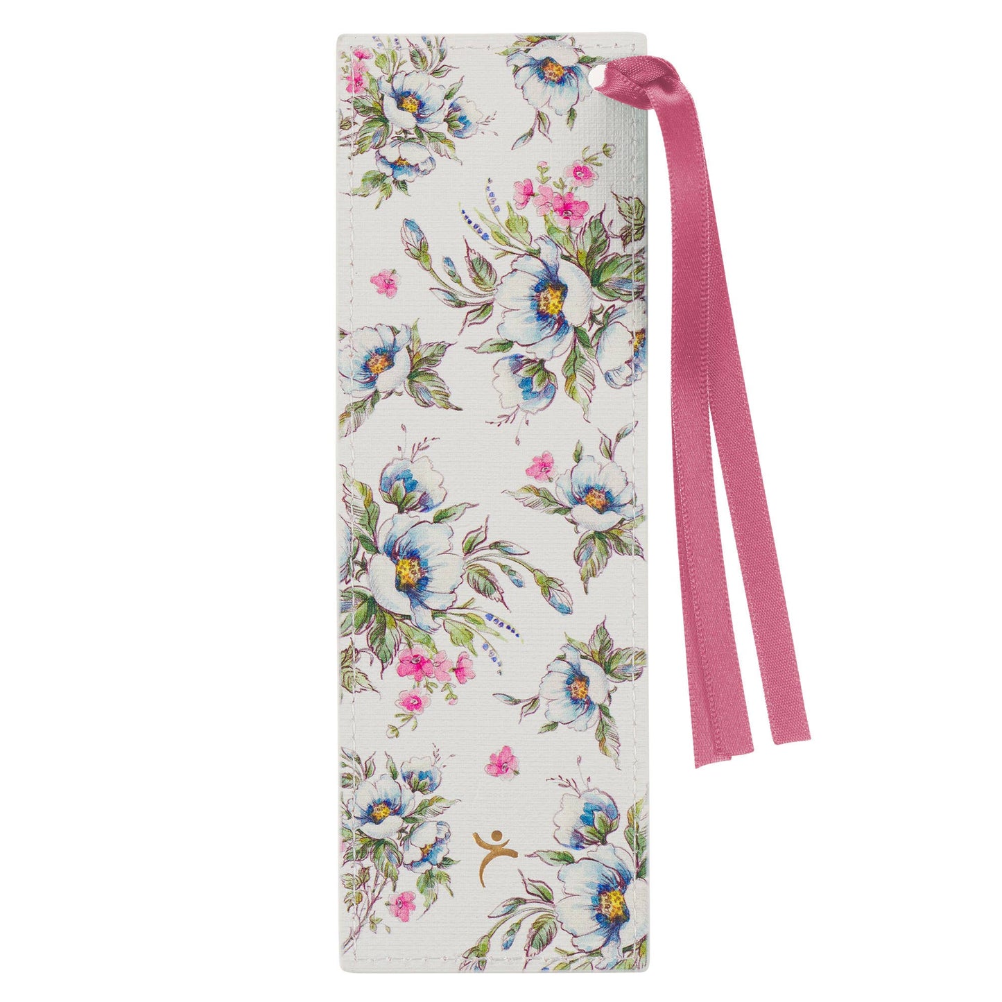 Give Thanks White Floral Faux Leather Bookmark - Psalm 107:1