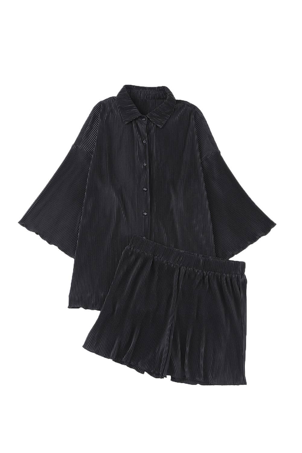 Pleated Shirt and High Waist Shorts Lounge Set