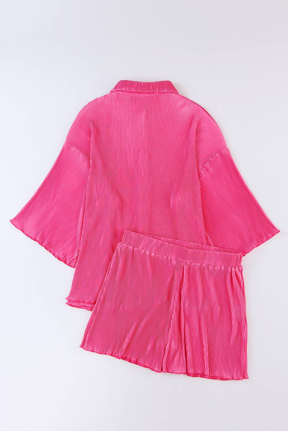 Pleated Shirt and High Waist Shorts Lounge Set