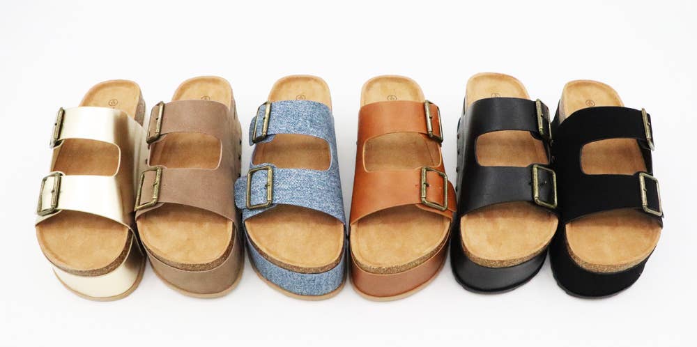 GOLD Bamboo Thick Bottom Clog Sole Buckle Beach Sandal