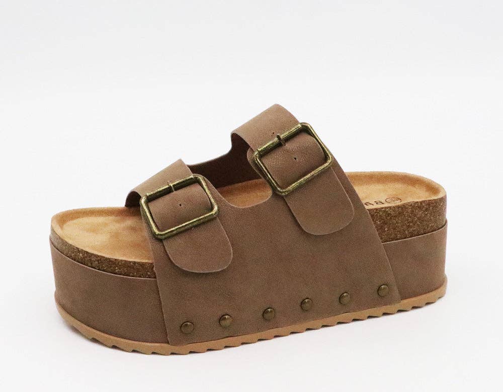 GOLD Bamboo Thick Bottom Clog Sole Buckle Beach Sandal