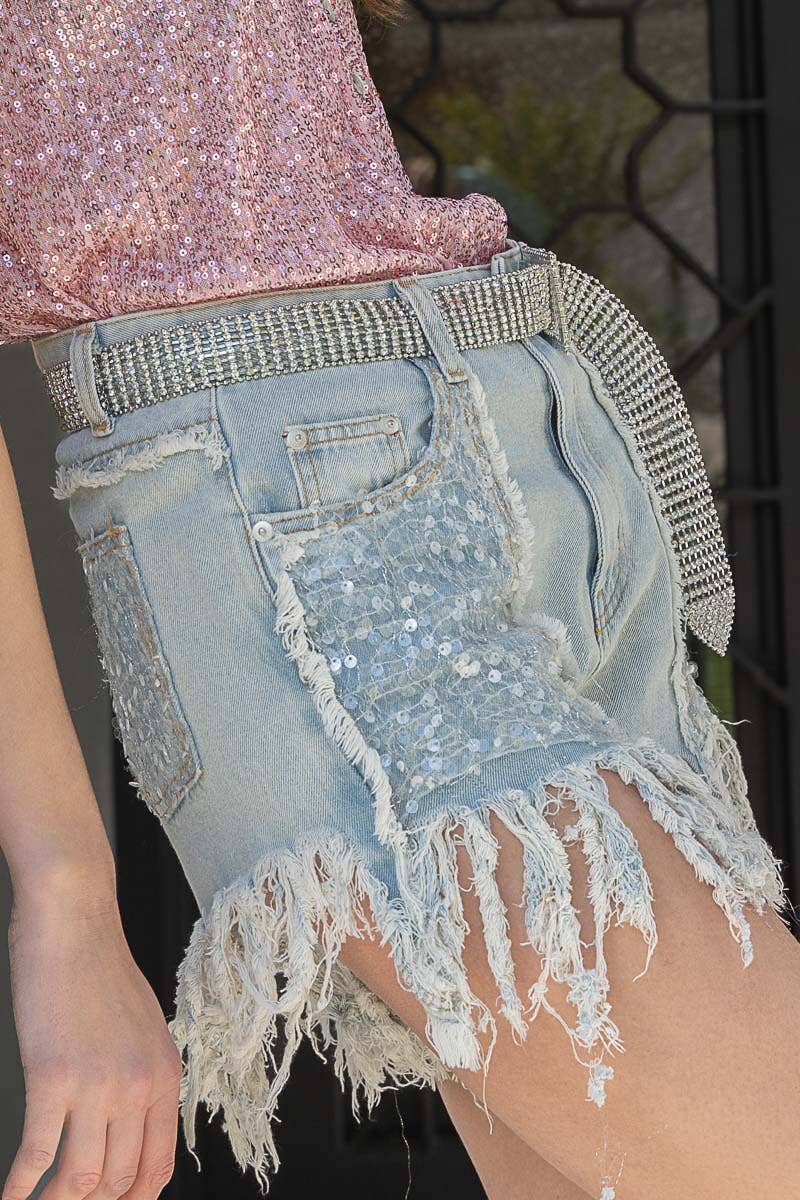Sequin Pocket Short Denim Pant