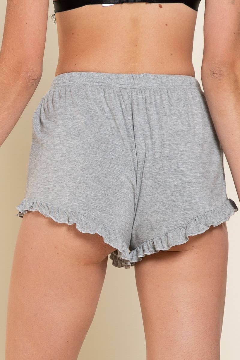 Elastic drawstring waist ruffle trim dolphin shorts