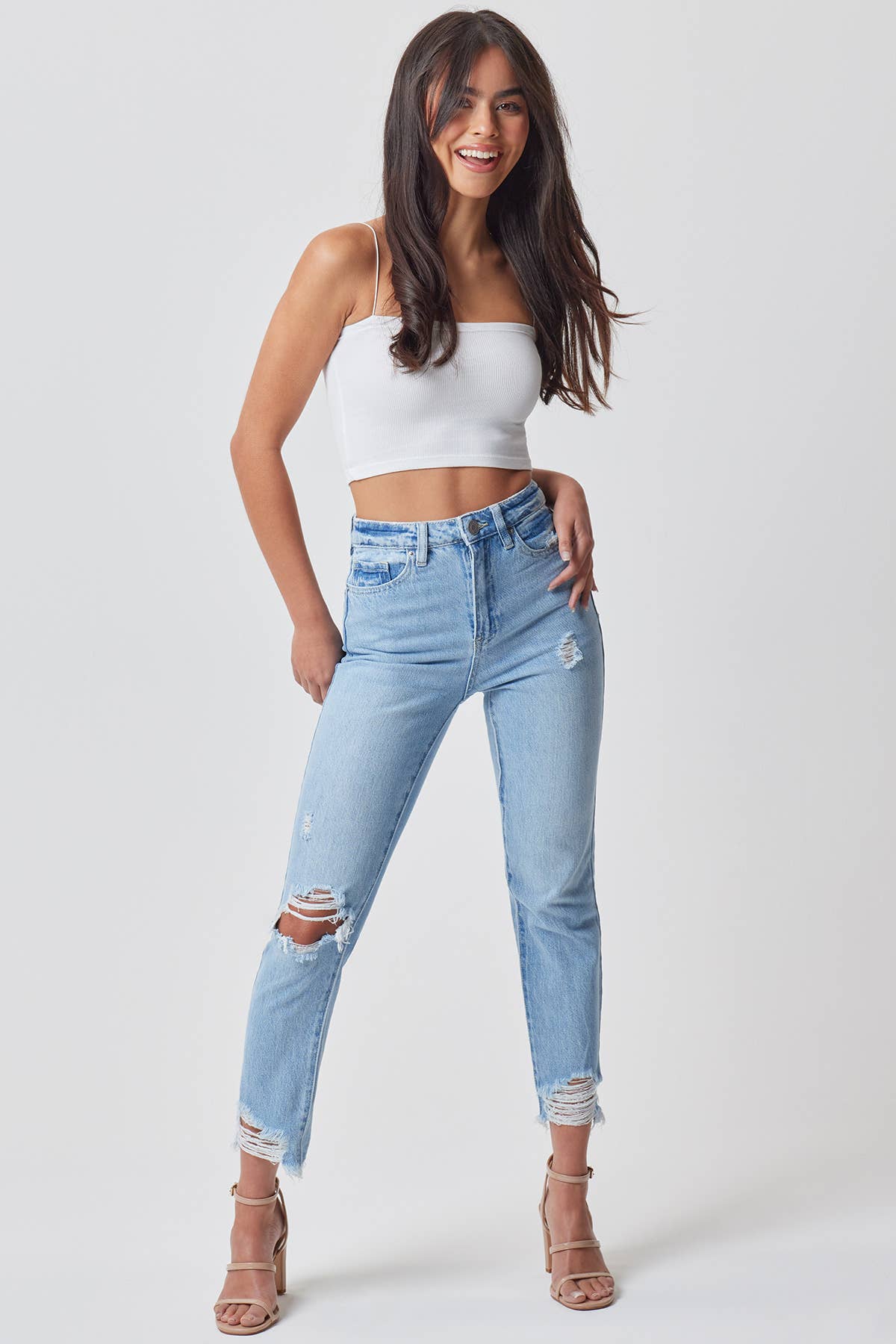 Junior Hybrid Dream High-Rise Slim Straight Jean with Frayed