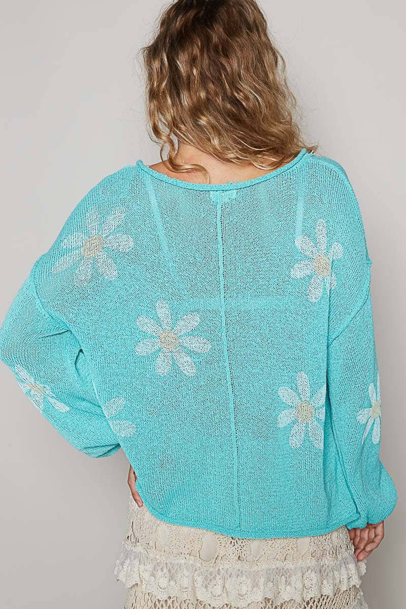 CREAM Round neck balloon sleeve floral prints sweater