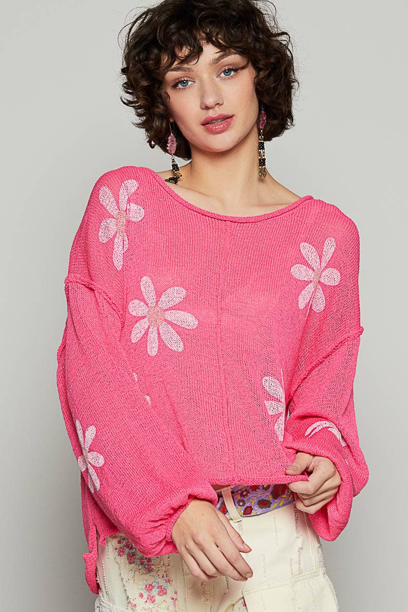 CREAM Round neck balloon sleeve floral prints sweater