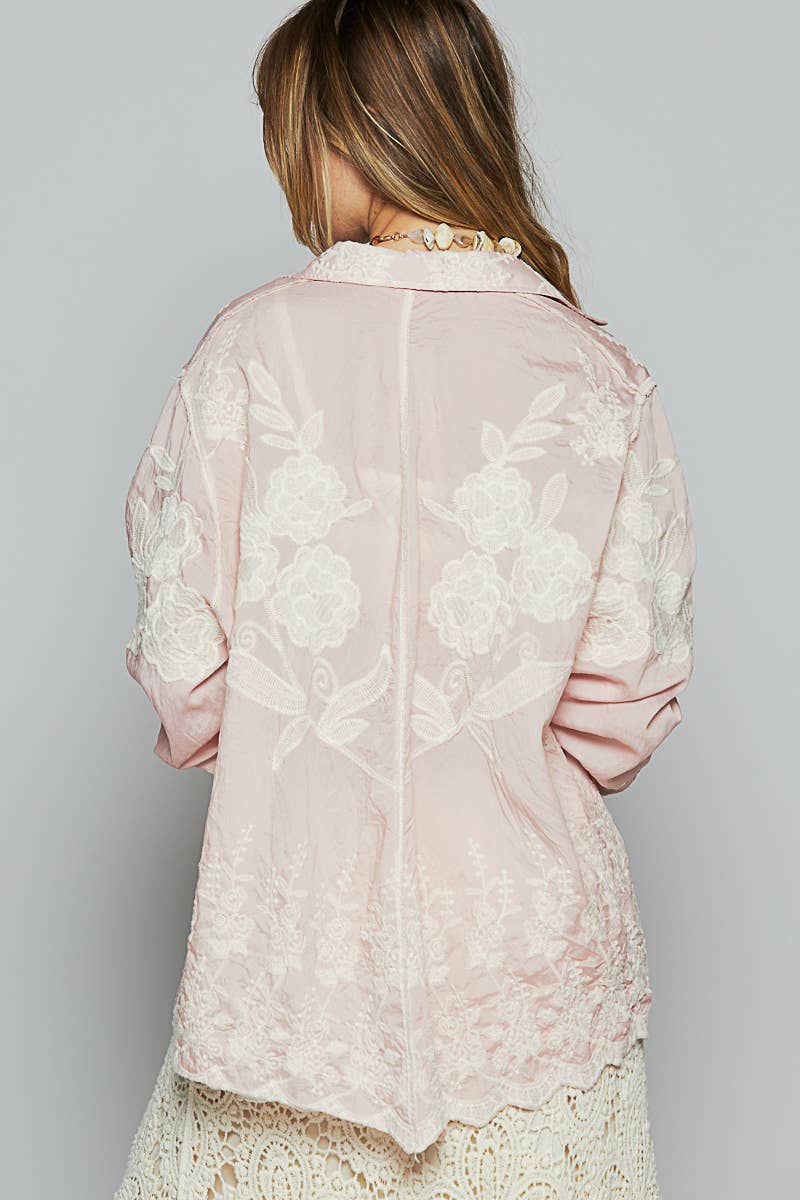 Long sleeve crochet embroidered shirt top pre order