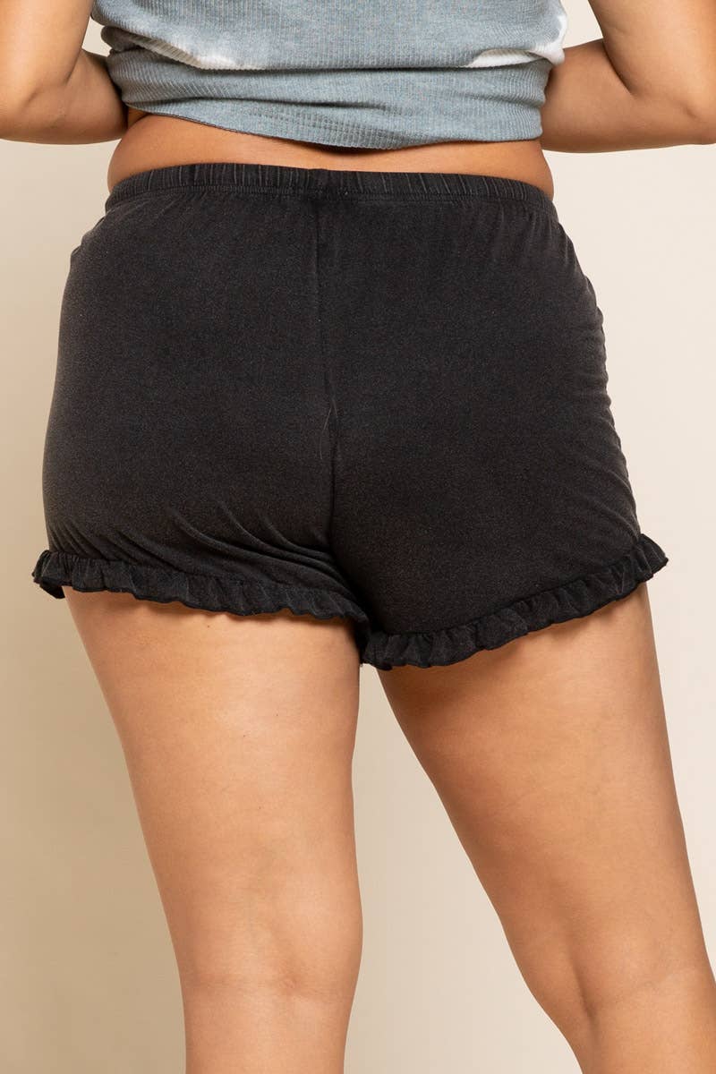 CURVY Ruffle Drawstring Shorts in Black and Olive