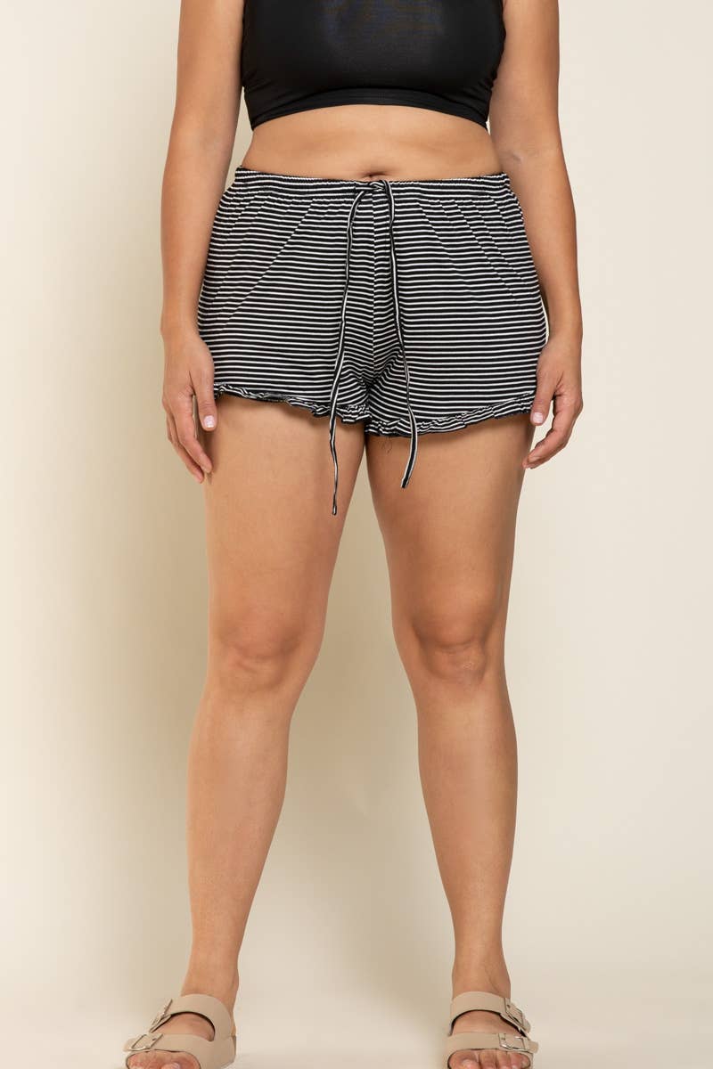 CURVY Ruffle Drawstring Shorts in Black and Olive