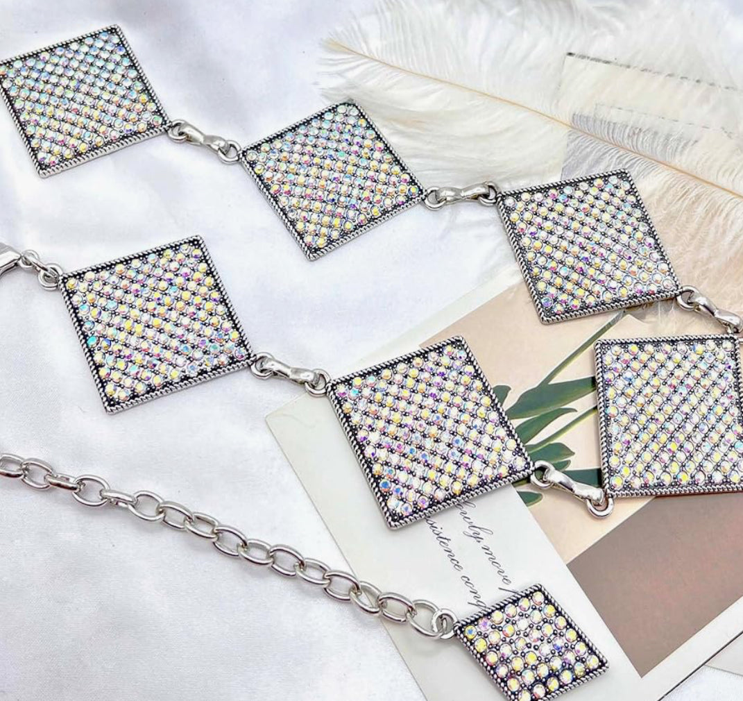 Ab rhinestone chain belt