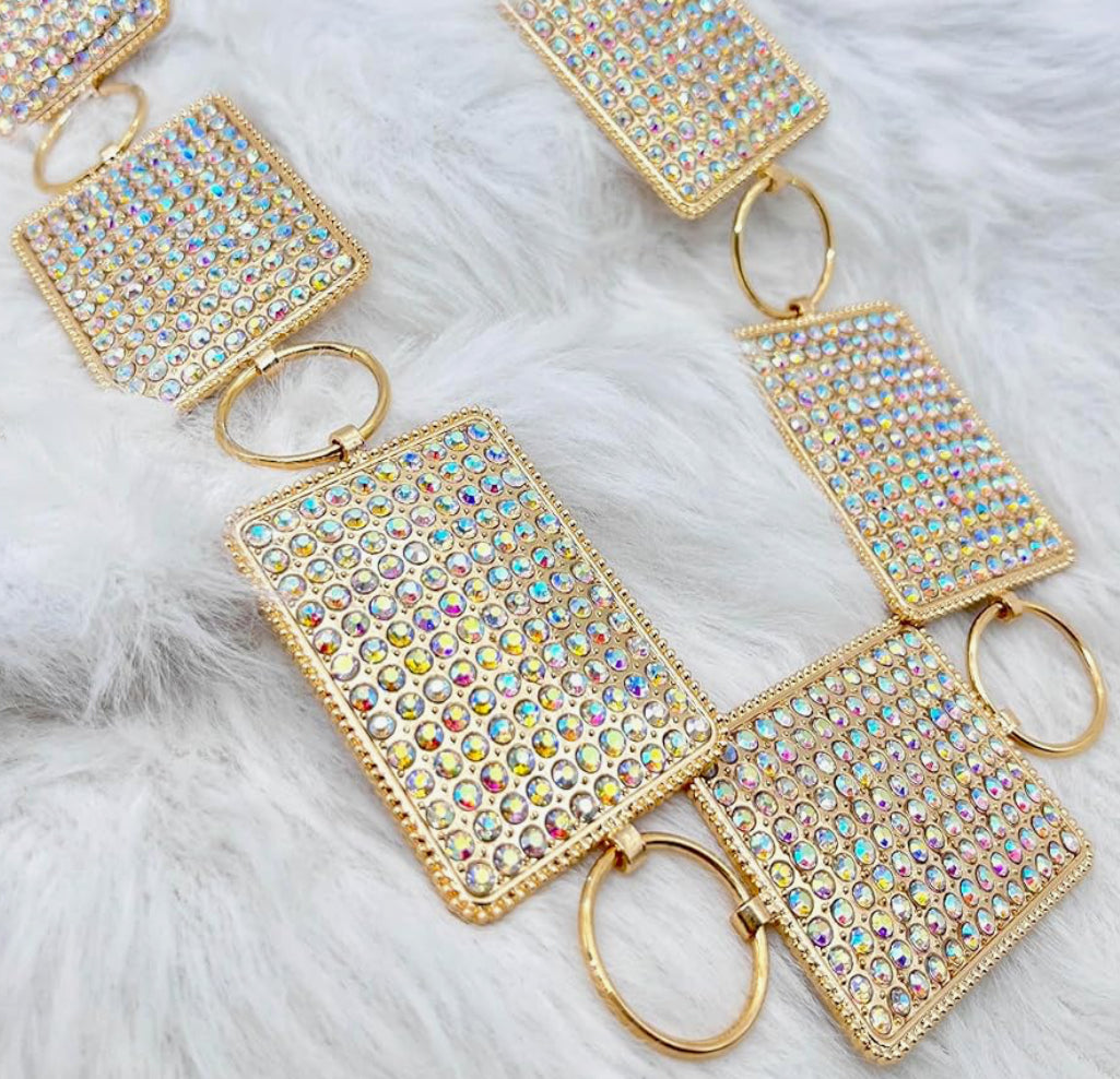 Ab rhinestone chain belt