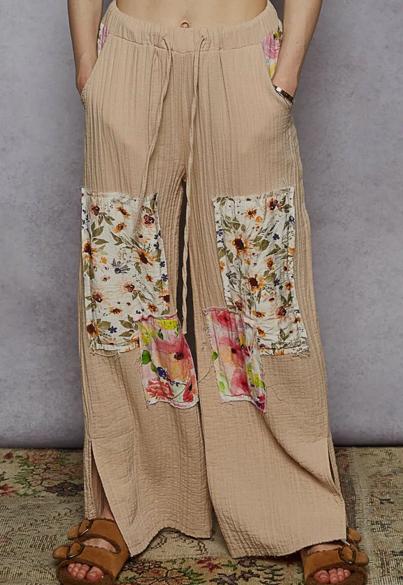 Tan sunflower pants