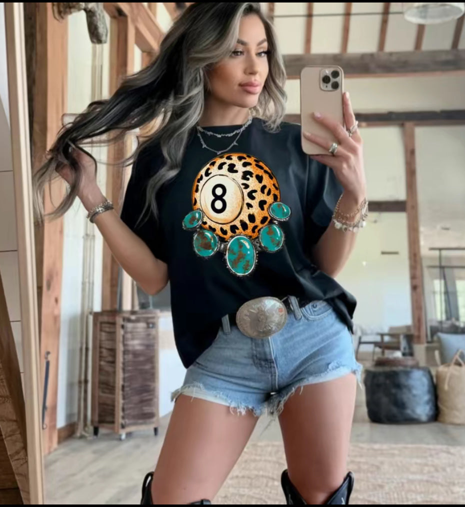 Leopard eight ball tee