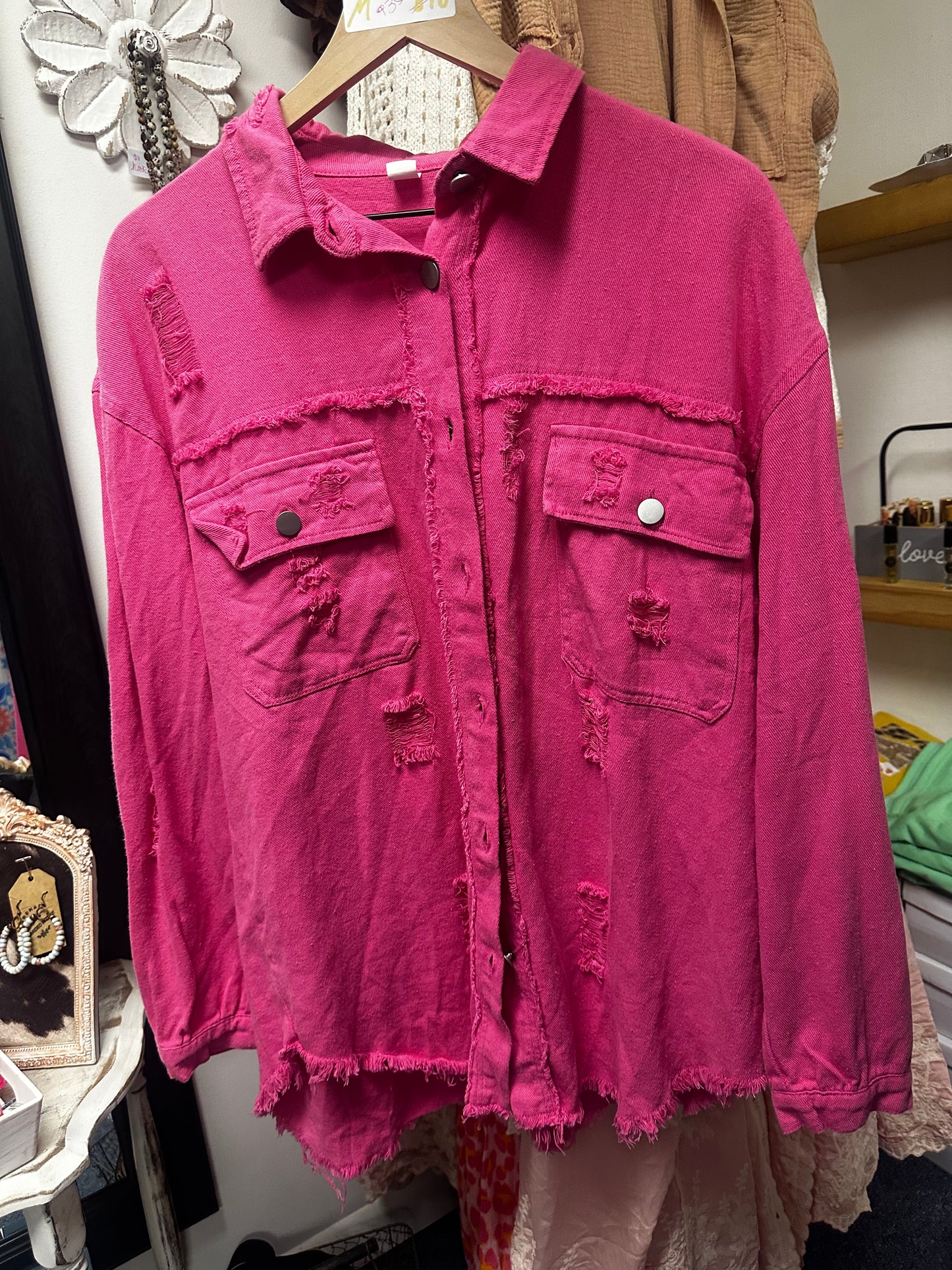 Pink denim jacket