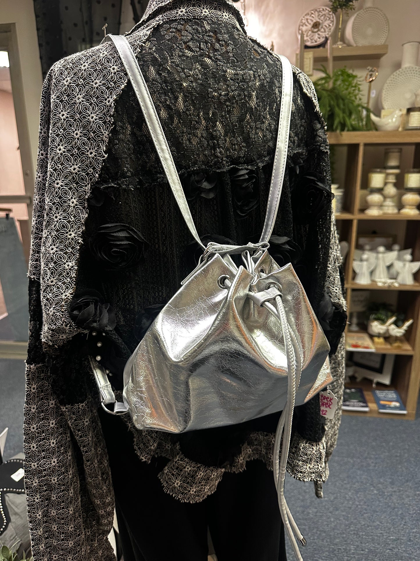 Silver metallic backpack