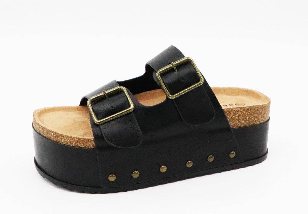 GOLD Bamboo Thick Bottom Clog Sole Buckle Beach Sandal