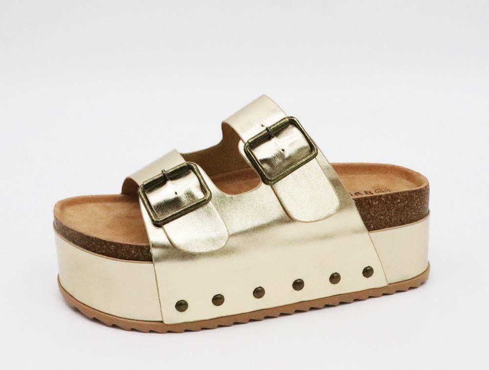 GOLD Bamboo Thick Bottom Clog Sole Buckle Beach Sandal