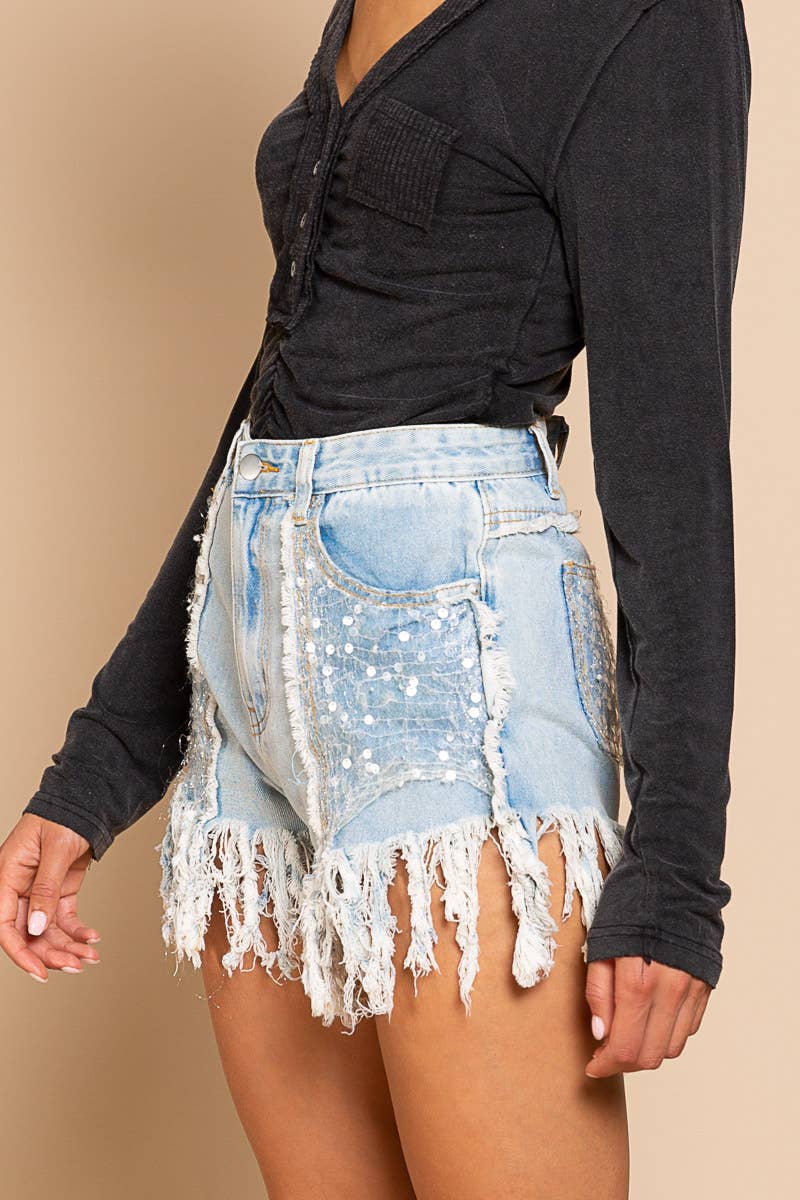 Sequin Pocket Short Denim Pant