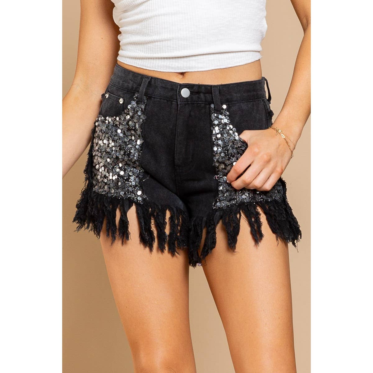 Sequin Pocket Short Denim Pant