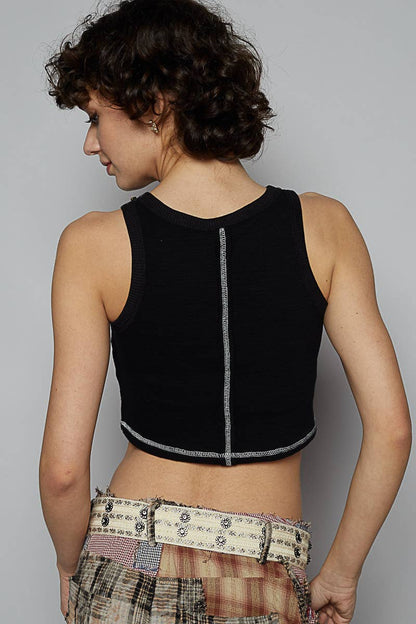 Round neck sleeveless stub textured knit top