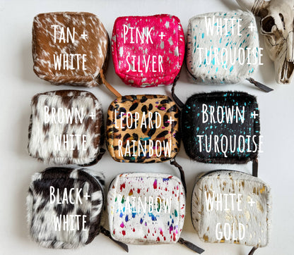 COWHIDE POUCH - Western Cowhide Coin Money Makeup Medicine