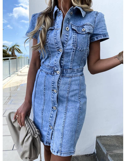Retro Short Sleeve Denim Sexy Dress