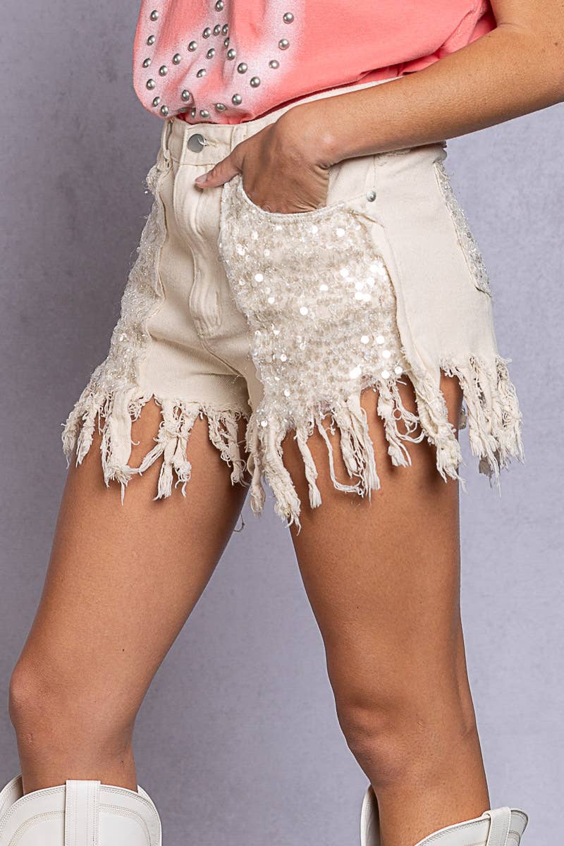 Sequin Pocket Short Denim Pant