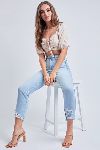 Junior Hybrid Dream High-Rise Slim Straight Jean with Frayed