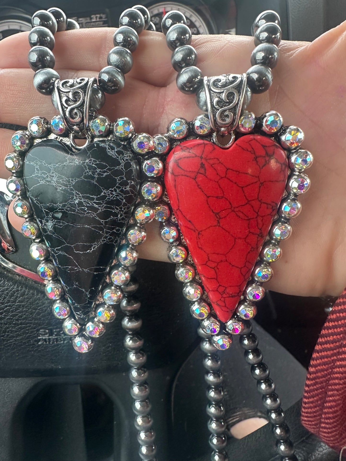 Bubble chain, IB crystal heart pendant necklace