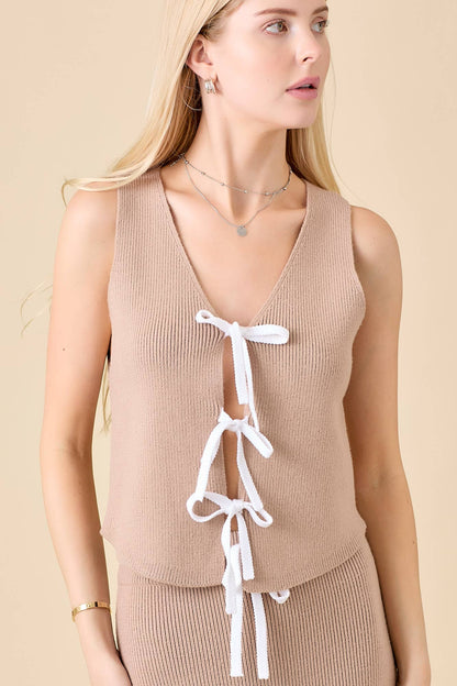 Sweater Knit Vest With Contrast Tie Strap