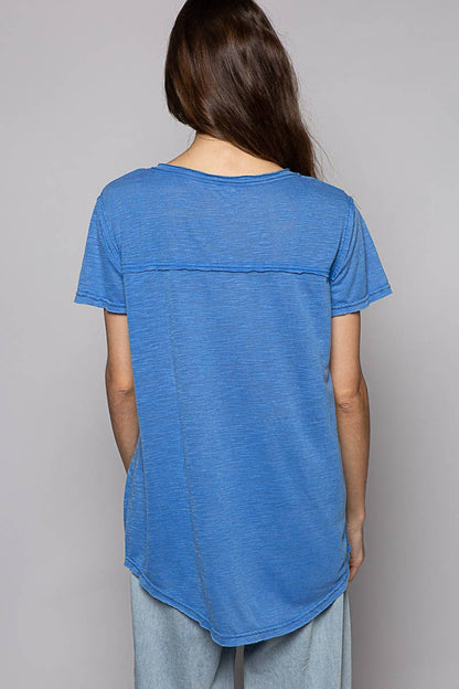 Scoop Neck Rayon Slub Tee with Pocket Front and Short Sleeve