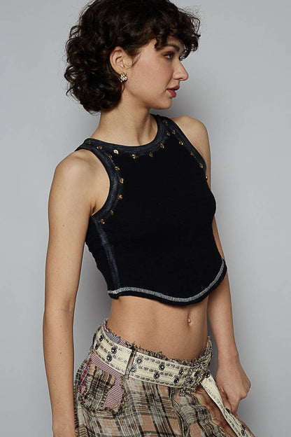 Round neck sleeveless stub textured knit top