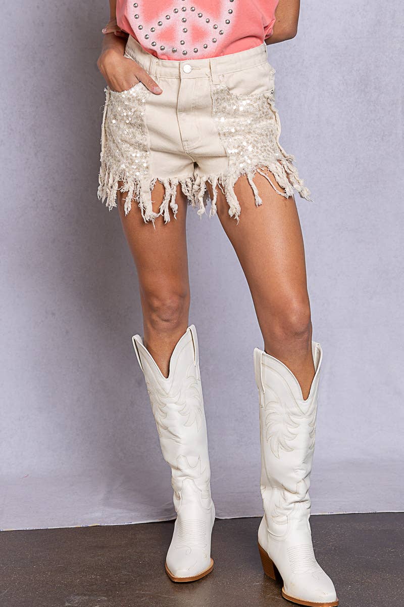 Sequin Pocket Short Denim Pant