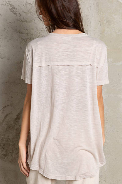 Scoop Neck Rayon Slub Tee with Pocket Front and Short Sleeve