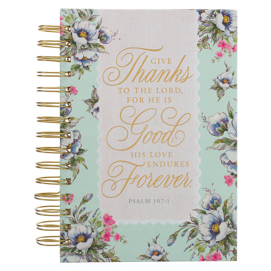 Journal Wirebound Cream/Mint Floral Give Thanks Ps. 107:1