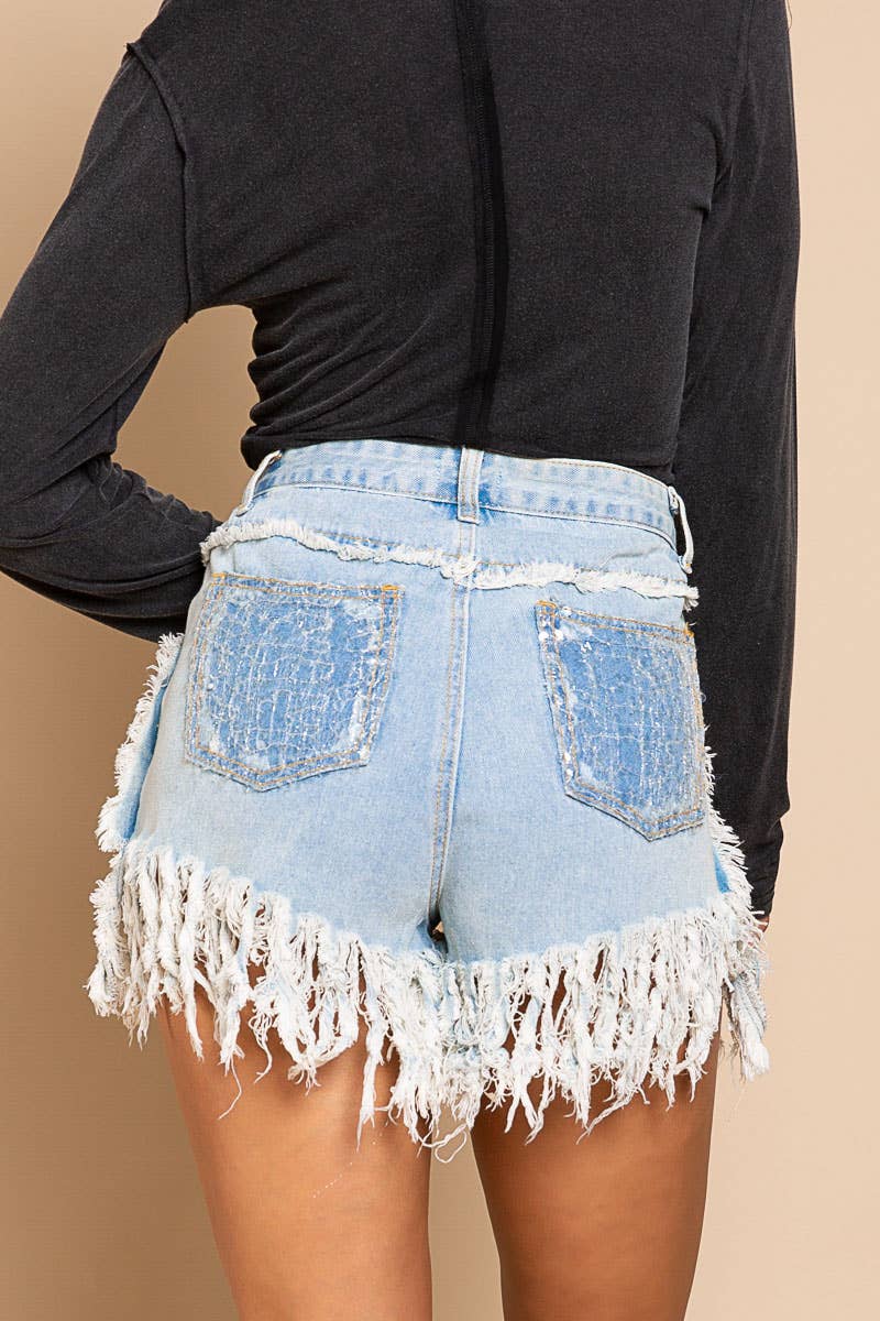 Sequin Pocket Short Denim Pant