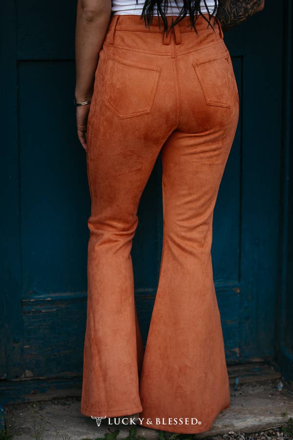 Rust Suede Flare Jeans W Rhinestone Hem Slit