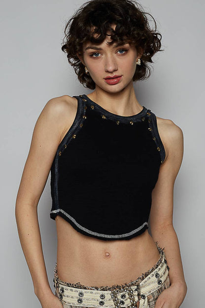 Round neck sleeveless stub textured knit top