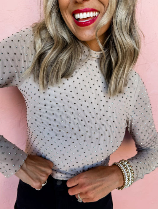 Rhinestone mesh tops