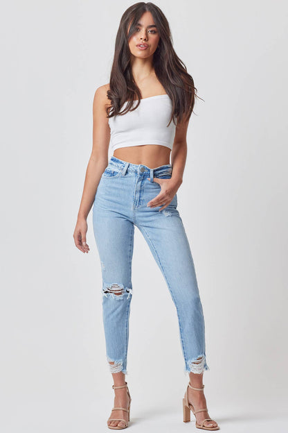 Junior Hybrid Dream High-Rise Slim Straight Jean with Frayed