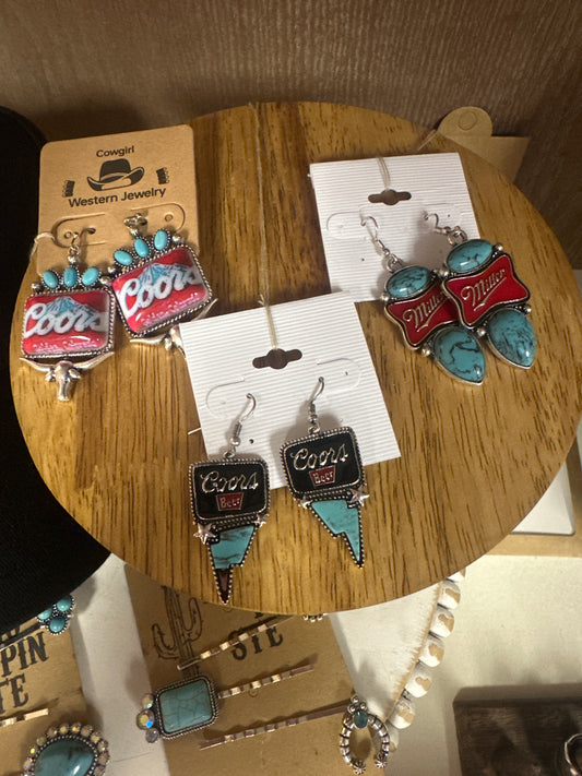 Beer lable earrings