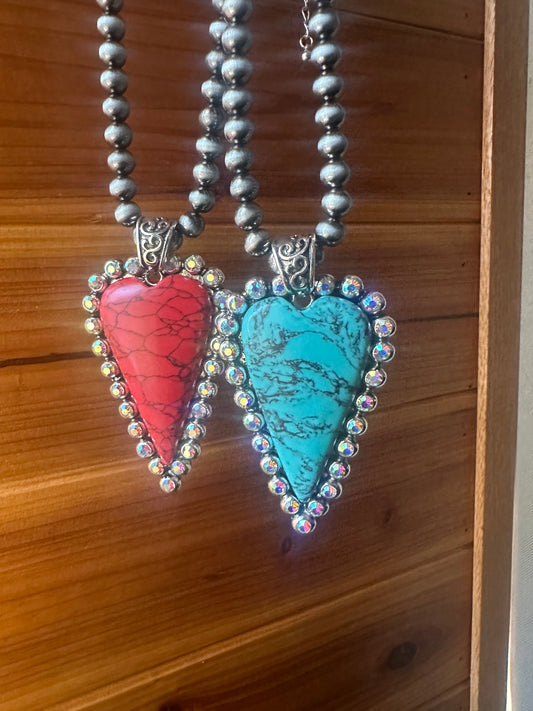 Bubble chain, IB crystal heart pendant necklace