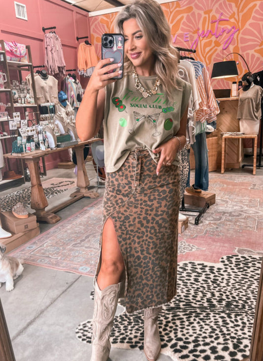 Leopard denim skirt