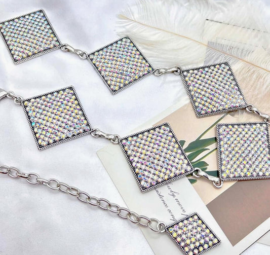 Ab rhinestone chain belt