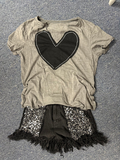 Over sized Rhinestone heart top