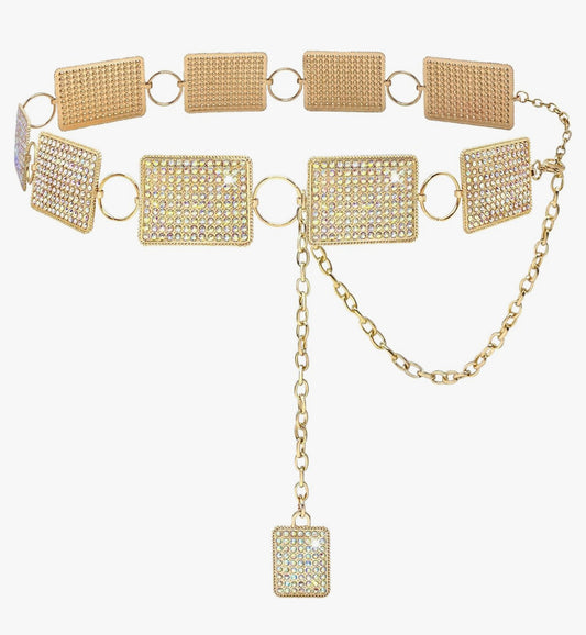 Ab rhinestone chain belt