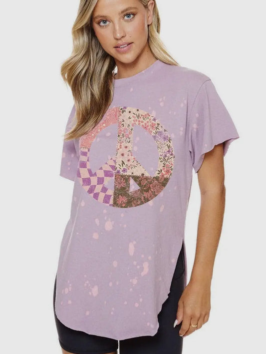 Lavender bleached peace sign shirt