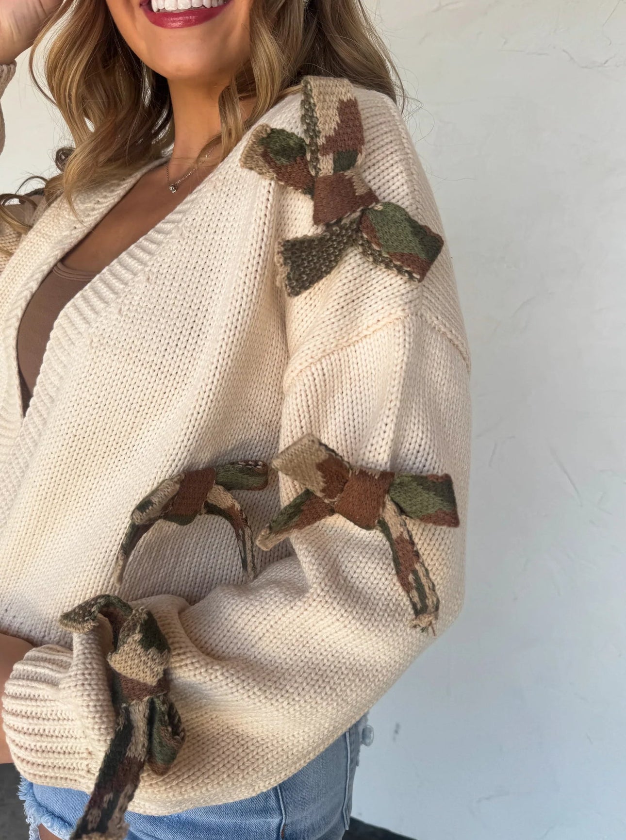 Camo bow cardigan