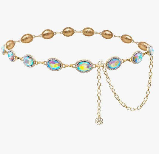Ab rhinestone chain belt
